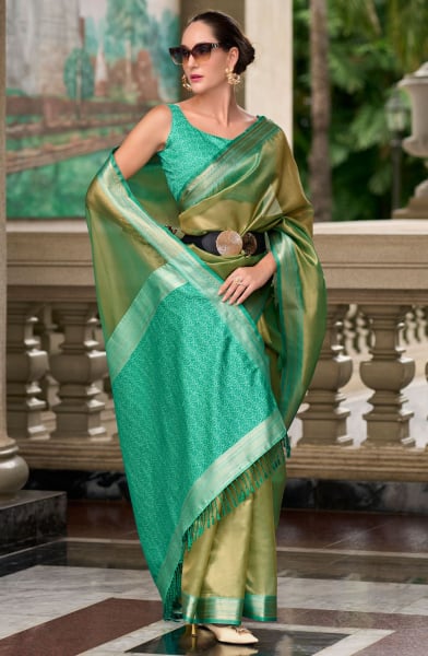Sage Green Woven Tissue Silk Saree