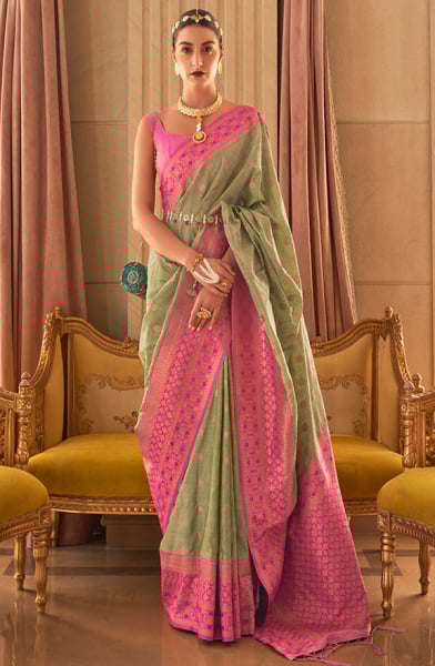 Sage Green Zari Woven Handloom Silk Saree