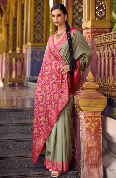 Sage Green Zari Woven Soft Silk Saree