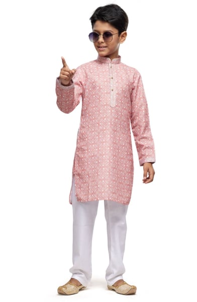 Salmon Pink Boys Kurta Pyjama Set