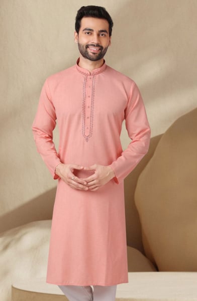 Salmon Pink Cotton Rayon Kurta