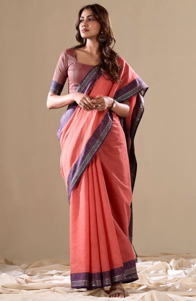Salmon Pink Handloom Cotton Saree