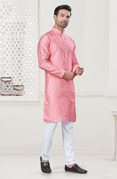 Salmon Pink Silk Digital Printed Kurta Set