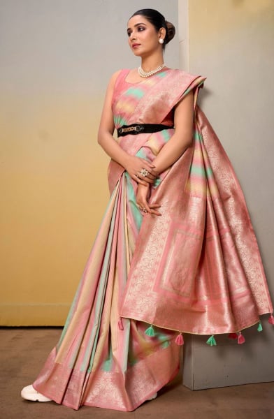 Salmon Pink Silk Woven Saree