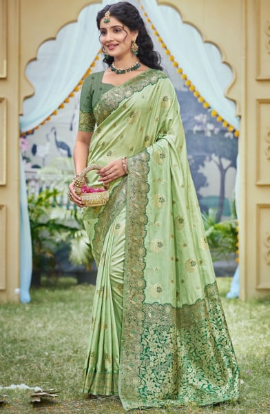 Sauf Green Banarasi Silk Woven Work Saree