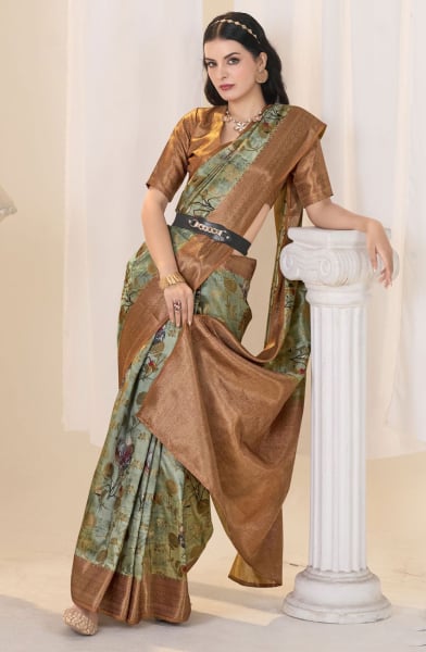 Sauf Green Silk Woven Party Wear Saree