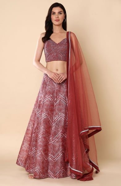 Scarlet Red Ready to Wear Lehenga Choli Set