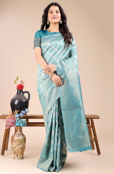 Sea Green Banarasi Silk Woven Saree