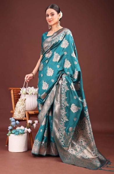 Sea Green Banarasi Silk Woven Saree