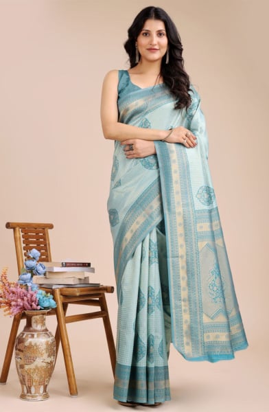 Sea Green Banarasi Silk Woven Saree