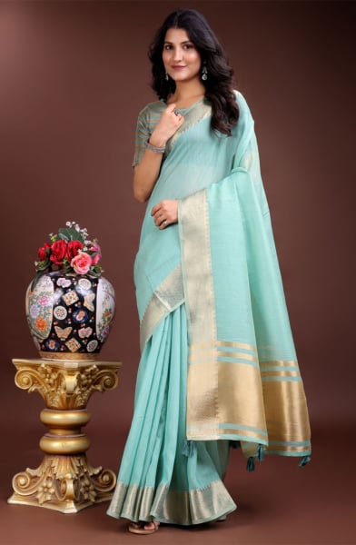 Sea Green Cotton Saree