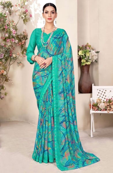 Sea Green Embellished Chiffon Saree