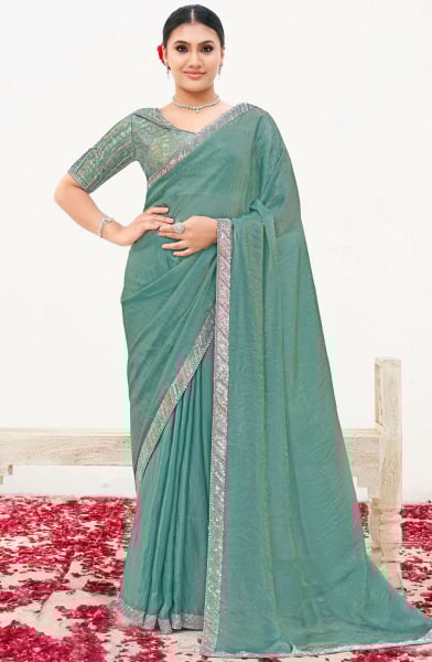 Sea Green Heavy Designer Saree for Ceremonial