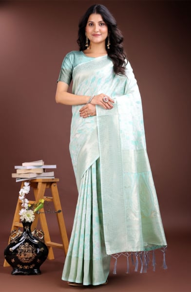 Sea Green Linen Cotton Woven Saree