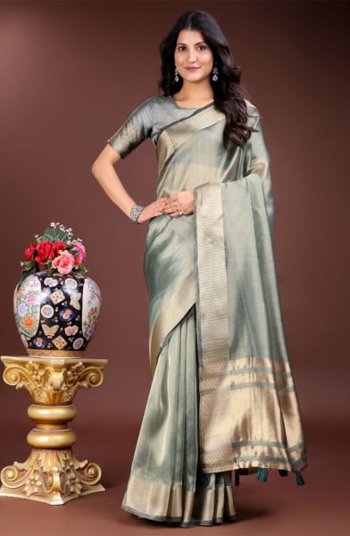 Sea Green Organza Woven Saree