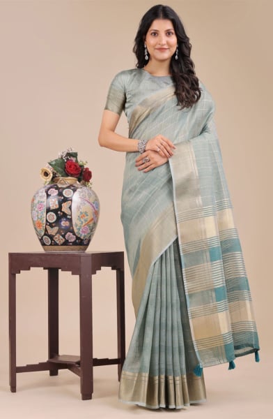 Sea Green Organza Woven Saree