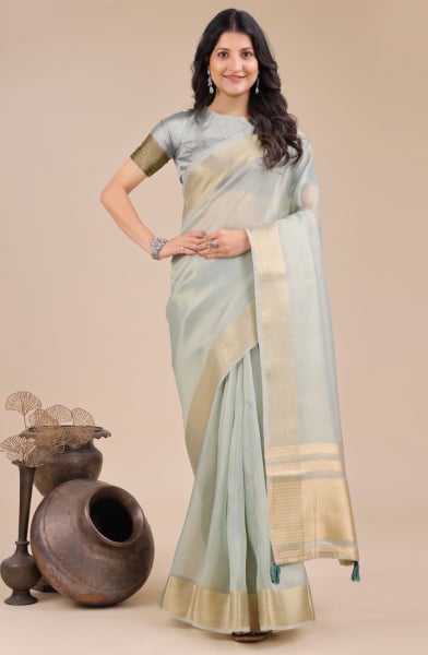 Sea Green Organza Woven Saree