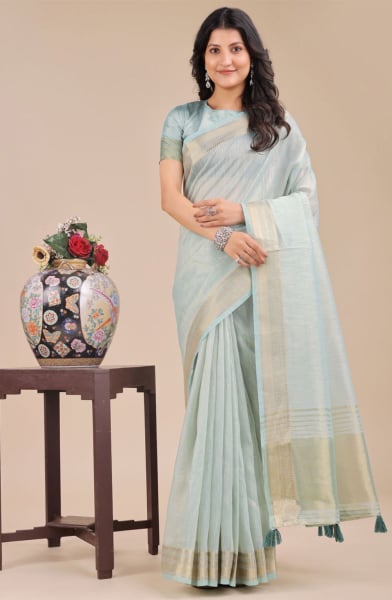 Sea Green Organza Woven Saree