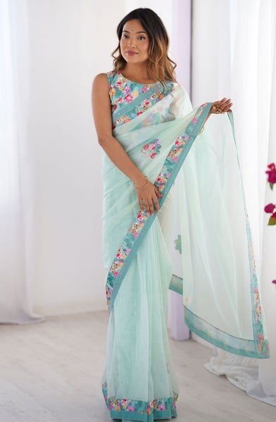 Sea Green Party Wear Saree