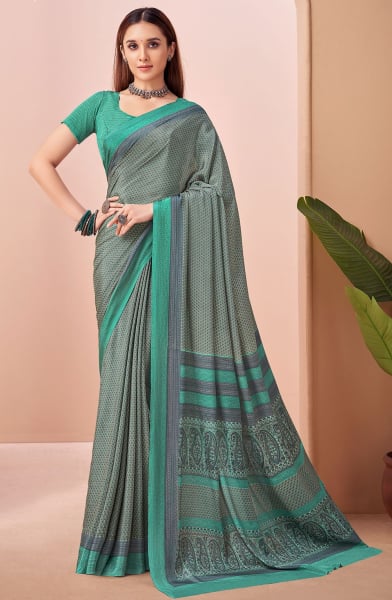 Sea Green Printed Crepe Casual Saree
