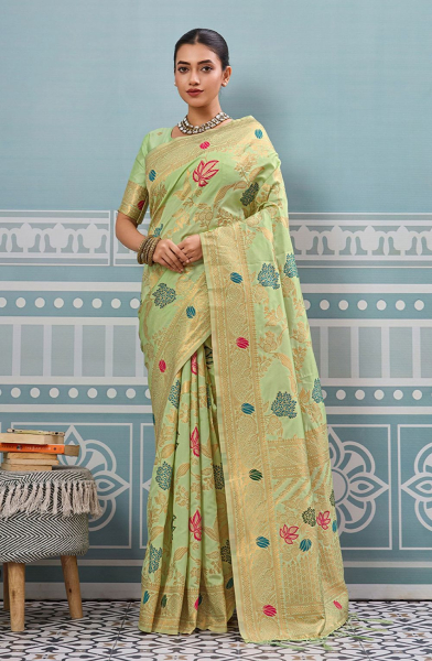Sea Green Silk Woven Saree for Festival