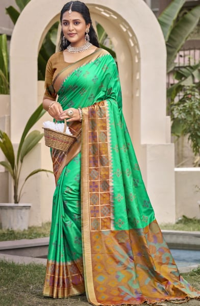 Sea Green Silk Woven Work Saree