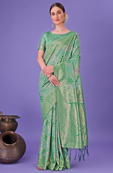 Sea Green Weaving Design Cotton Saree