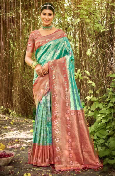Sea Green Woven Kanjivaram Silk Saree