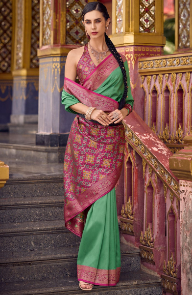 Sea Green Zari Woven Soft Silk Saree