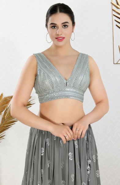 Silver Sequins Work Net Blouse