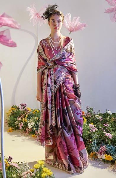 Silver Tissue Organza Digital Print Saree