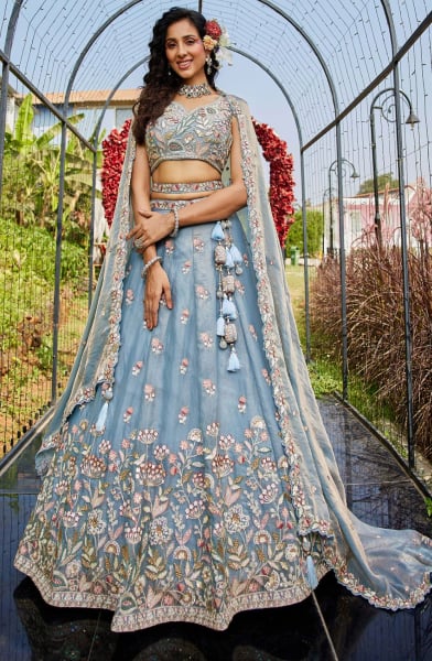 Livid Blue Net Heavy Designer Lehenga Choli Set for Wedding