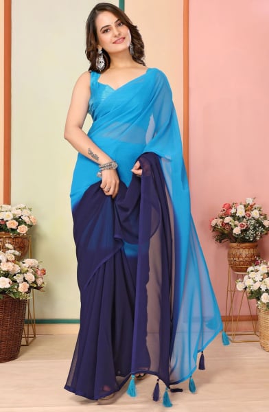 Sky Blue and Midnight Blue Ready to Wear Saree