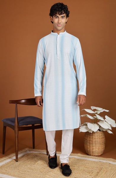 Sky Blue and White Sequined Rayon Kurta Set