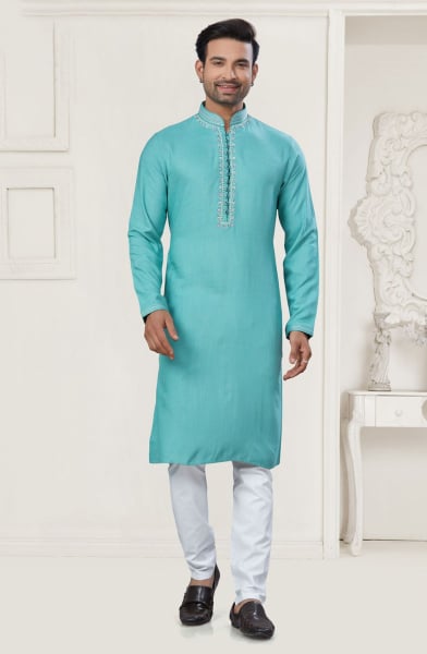 Sky Blue Cotton Kurta Pyjama Set