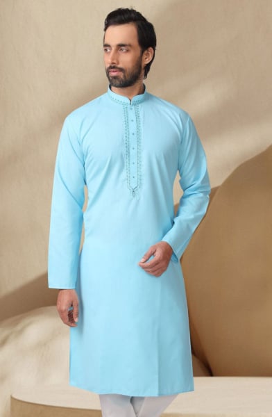 Sky Blue Cotton Rayon Kurta