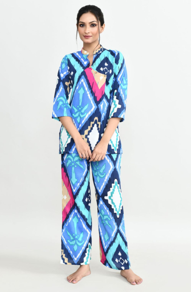 Sky Blue Cotton Readymade Co-Ord Set