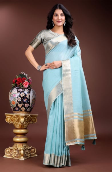 Sky Blue Cotton Saree