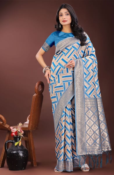 Sky Blue Cotton Saree