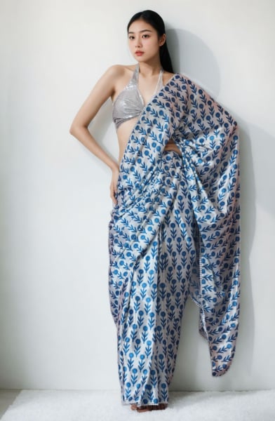 Sky Blue Digital Printed Party Wear Saree