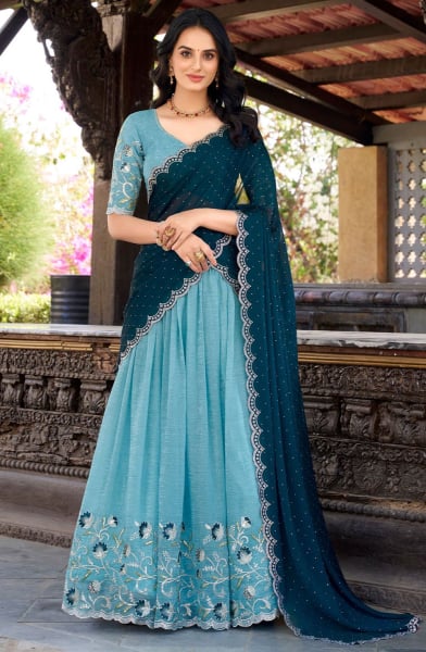Sky Blue Embroidered Lehenga Choli for Ceremonial