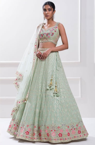 Sky Blue Georgette Heavy Designer Lehenga Choli Set for Wedding