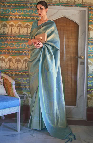 Sky Blue Handloom Weaving Silk Saree