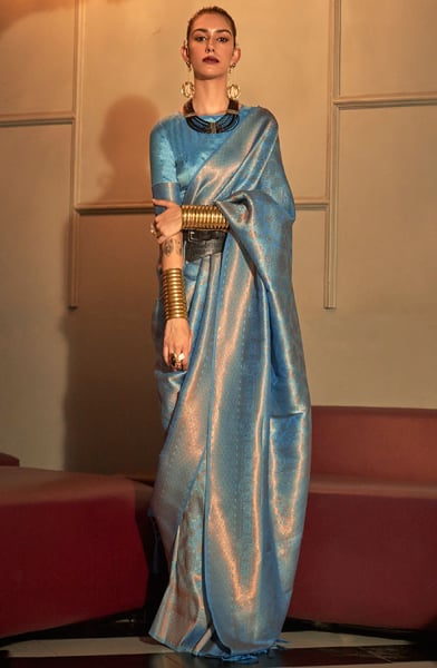 Sky Blue Handloom Weaving Silk Saree