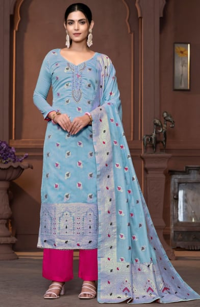 Sky Blue Handwork Modal Trouser Kameez