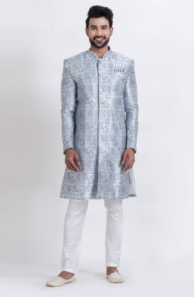 Sky Blue Heavy Designer Indo Western Outfit