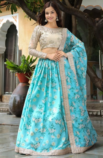 Sky Blue Heavy Designer Lehenga Choli Set for Ceremonial