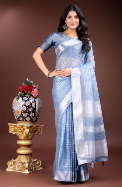 Sky Blue Organza Woven Saree