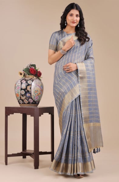 Sky Blue Organza Woven Saree
