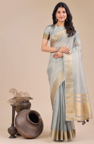Sky Blue Organza Woven Saree